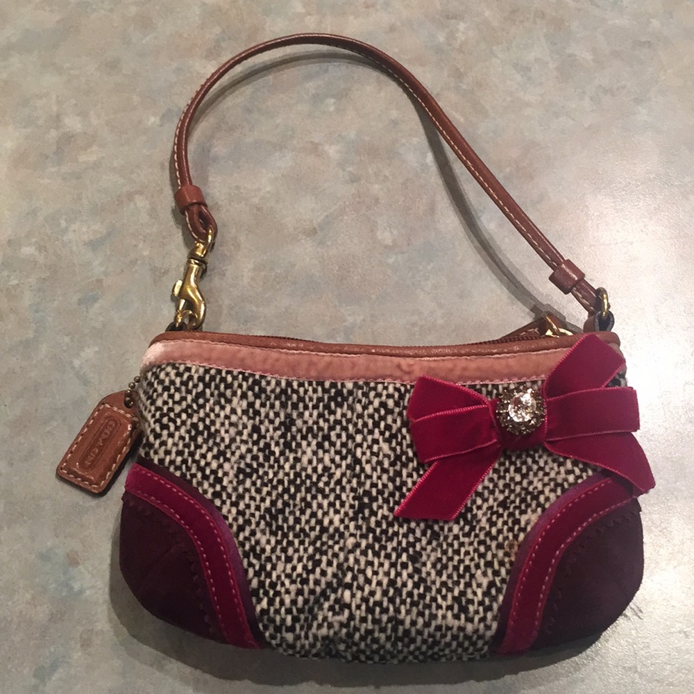 Coach tweed and suede wristlet
